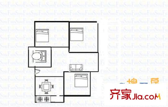 和平路山航宿舍 3室 戶型圖