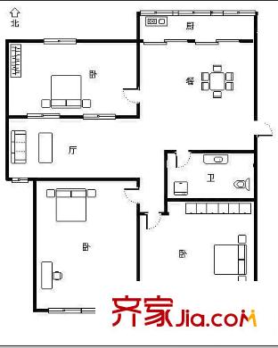 和平路山航宿舍 3室 戶型圖