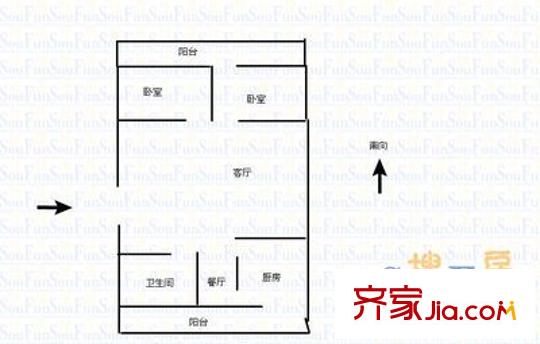 勞動(dòng)廳宿舍 2室 戶型圖