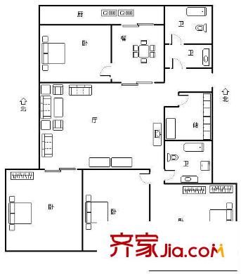 勞動廳宿舍 4居室 戶型圖