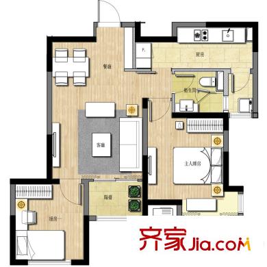 恒生伴山戶型圖4/5號樓B-3戶型 2室2廳1衛(wèi)1廚