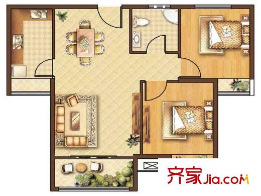 逸城山色戶型圖A戶型 2室2廳1衛(wèi)1廚