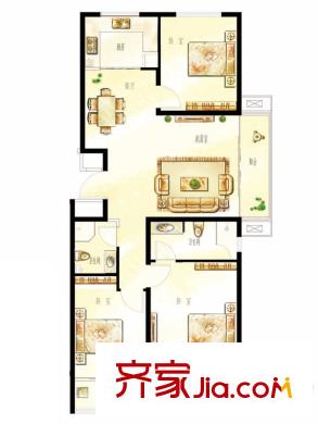 逸城山色戶型圖俊逸三居 3室2廳2衛(wèi)1廚
