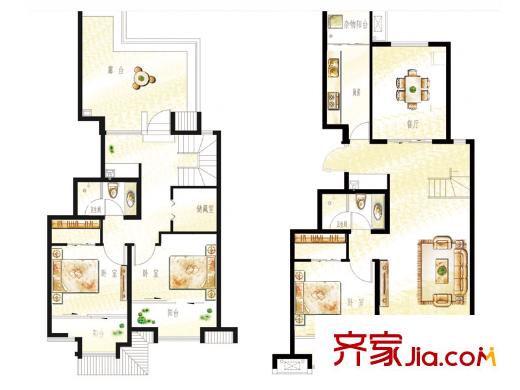 逸城山色戶型圖悠逸院墅 4室3廳2衛(wèi)1廚
