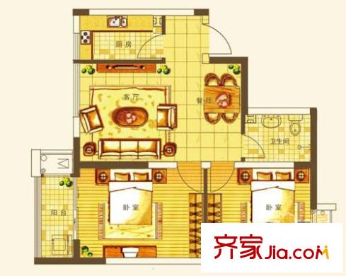 文華園戶型圖G戶型（售完） 2室2廳1衛(wèi)1廚