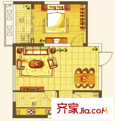 文華園戶型圖F戶型（售完） 1室2廳1衛(wèi)1廚