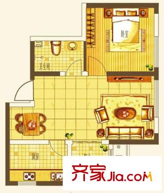文華園戶型圖D戶型（售完） 1室2廳1衛(wèi)1廚
