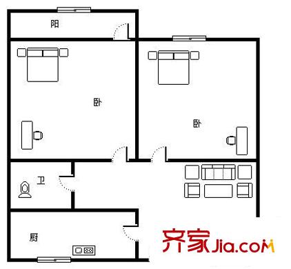 桿南小區(qū) 2室 戶型圖