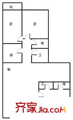 千佛山西路宿舍戶型圖千佛山西路單位宿舍 3室 戶型圖 3室2廳2衛(wèi)1廚