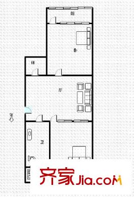 和平路山航宿舍 2室 戶型圖