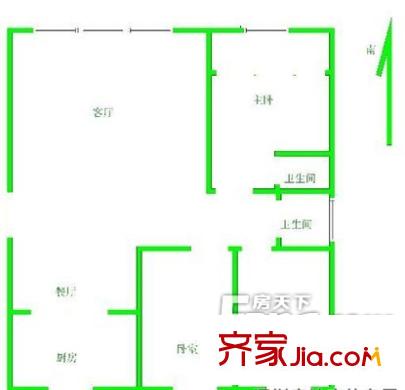 和平路山航宿舍 3室 戶型圖