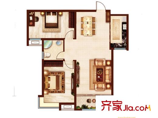 魯商鳳凰城一期1#、4-6#樓標準層B戶型 2室2廳1衛(wèi)1廚