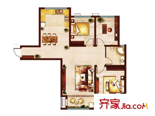 魯商鳳凰城一期1-7#樓標準層C1戶型 3室2廳1衛(wèi)1廚