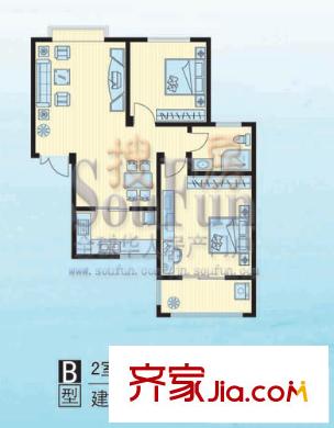 融基湖光山色戶型圖B 2室2廳1衛(wèi)