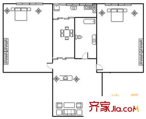 解放東路單位宿舍 2室 戶型圖