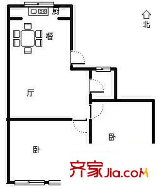 解放東路單位宿舍 2室 戶(hù)型圖