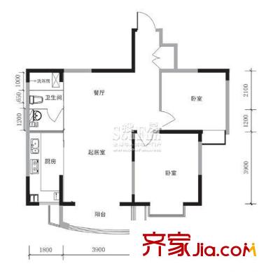 實力伴云居戶型圖9#樓 B戶型 2室2廳1衛(wèi)