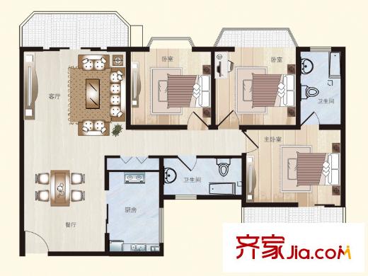 實力伴云居戶型圖7號樓3室戶型圖 3室2廳2衛(wèi)