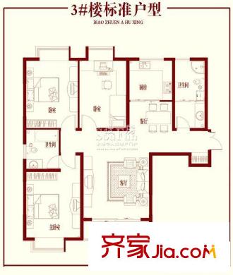 普利青城雅居3#樓標(biāo)準(zhǔn)戶(hù)型圖 3室2廳2衛(wèi)