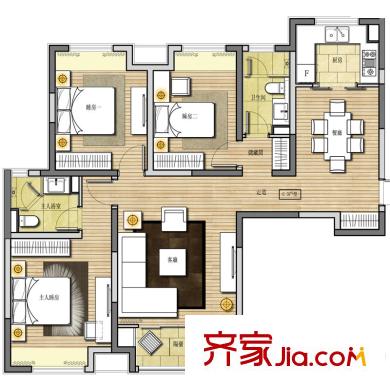 恒生伴山戶型圖4/5號樓C-3戶型 3室2廳2衛(wèi)1廚