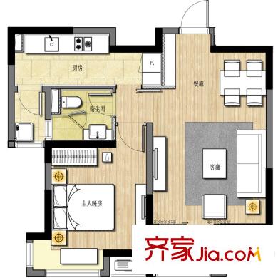 恒生伴山戶型圖4/5號樓A1戶型 1室2廳1衛(wèi)1廚