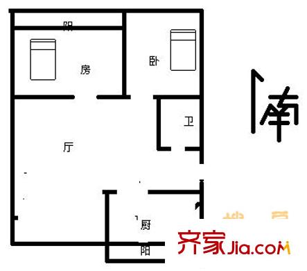 千佛山西路宿舍戶型圖千佛山西路單位宿舍 2室 戶型圖 2室1廳1衛(wèi)1廚