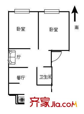 千佛山西路宿舍戶型圖千佛山西路單位宿舍 2室 戶型圖 2室2廳1衛(wèi)1廚