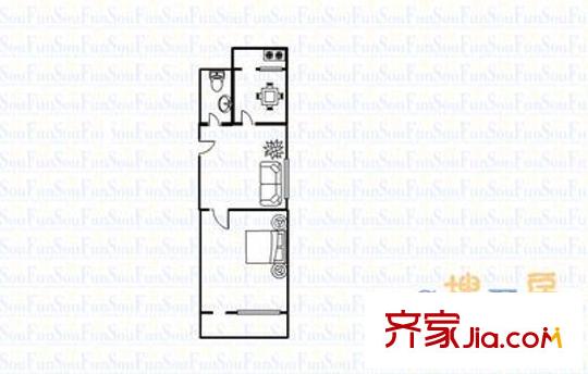 二七新村小區(qū)戶型圖二七鐵路宿舍 1室 戶型圖 1室1廳1衛(wèi)1廚