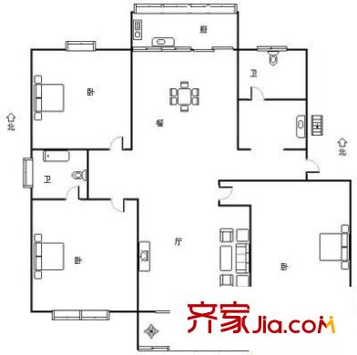 濟(jì)大路單位宿舍 3室 戶型圖