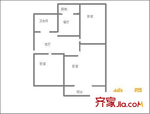 解放東路單位宿舍 3室 戶(hù)型圖