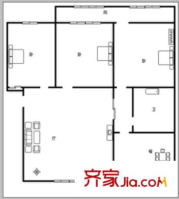 黃臺電廠單位宿舍 3室 戶型圖