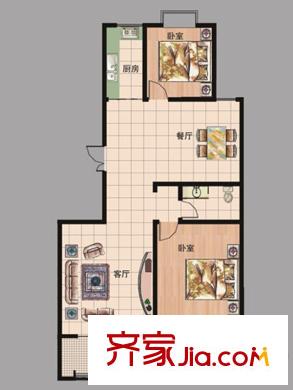 現(xiàn)代逸城戶型圖15/16號樓2/3單元偶數(shù)層戶型圖 2室2廳1衛(wèi)1廚