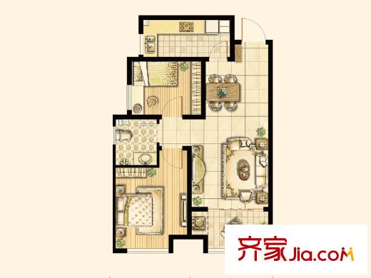尚品?燕園6#7#樓D3戶型 2室2廳1衛(wèi)1廚