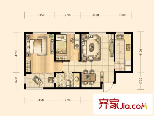 尚品?燕園4#8#9#10#樓D4戶型 2室2廳1衛(wèi)1廚