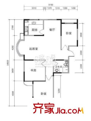 實力伴云居戶型圖9#樓 A戶型 3室2廳1衛(wèi)