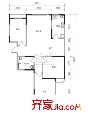 實力伴云居戶型圖9#樓 A2戶型 3室2廳1衛(wèi)
