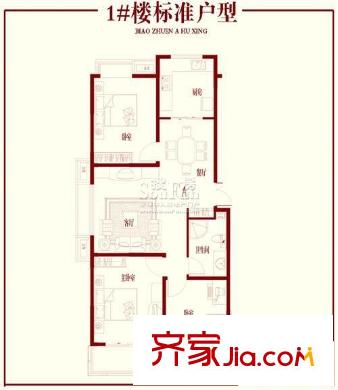 普利青城雅居1#樓標(biāo)準(zhǔn)戶(hù)型圖 3室2廳1衛(wèi)