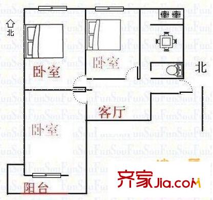 交校路單位宿舍 3室 戶型圖