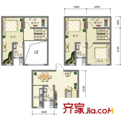 丁豪藍調(diào)國際戶型圖戶型H住宅 3室2廳2衛(wèi)1廚