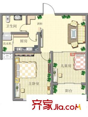 丁豪藍調(diào)國際戶型圖D戶型 2室1廳1衛(wèi)1廚