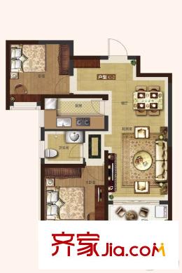 融匯愛(ài)都8#C-2戶型 2室2廳1衛(wèi)1廚