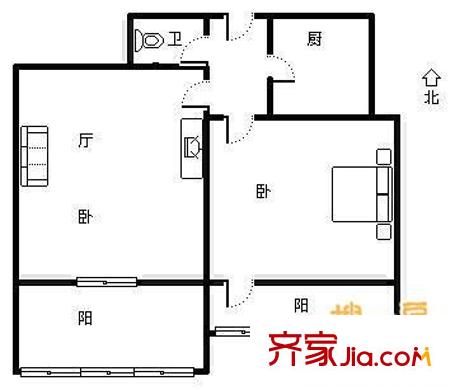 黃臺(tái)電廠單位宿舍 2室 戶型圖