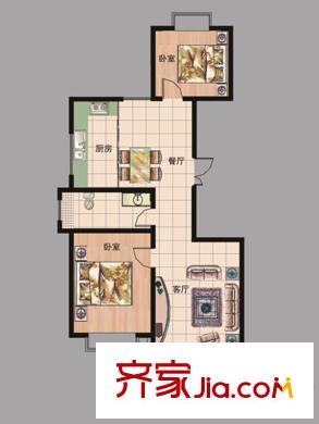 現(xiàn)代逸城戶型圖15/16號樓3單元奇數(shù)層戶型圖 2室2廳1衛(wèi)1廚