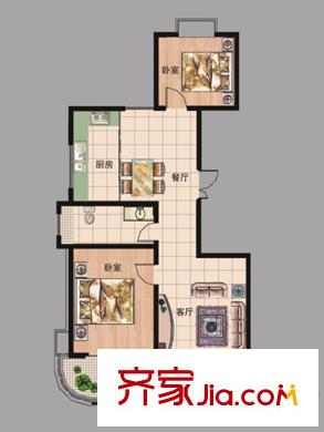 現(xiàn)代逸城戶型圖15/16號樓3單元偶數(shù)層戶型圖 2室2廳1衛(wèi)1廚