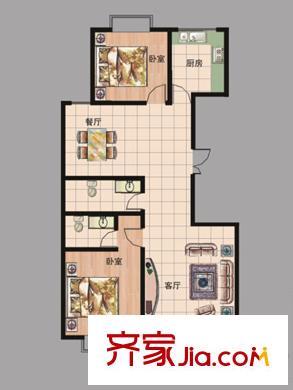 現(xiàn)代逸城戶型圖15/16號樓1/2單元偶數(shù)層戶型圖 2室2廳2衛(wèi)1廚