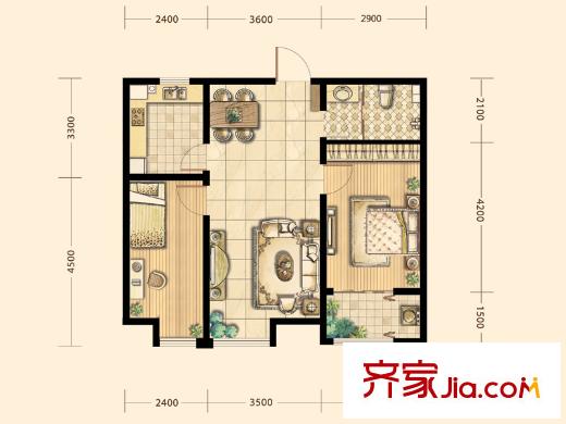 尚品?燕園4#樓D7戶型 2室1廳1衛(wèi)1廚