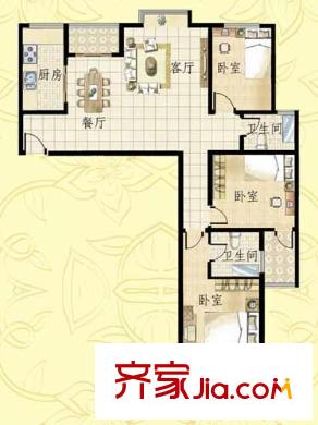 融基書(shū)香苑戶型圖3號(hào)樓D戶型 3室2廳2衛(wèi)