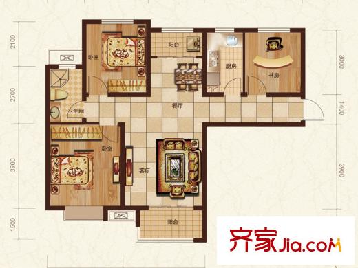 銀豐唐郡戶型圖B1-01戶型 3室2廳1衛(wèi)1廚