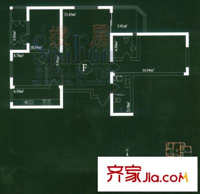 銀座晶都國際戶型圖高級公寓F戶型(售完) 3室2廳2衛(wèi)