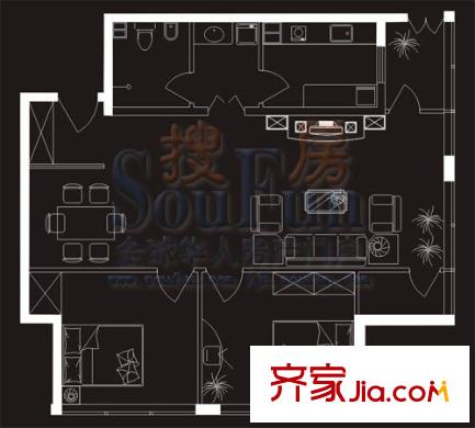 銀座晶都國際戶型圖N(售完) 2室2廳1衛(wèi)